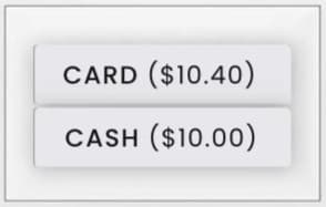 Card price of $10.40 next to a cash price of $10.00